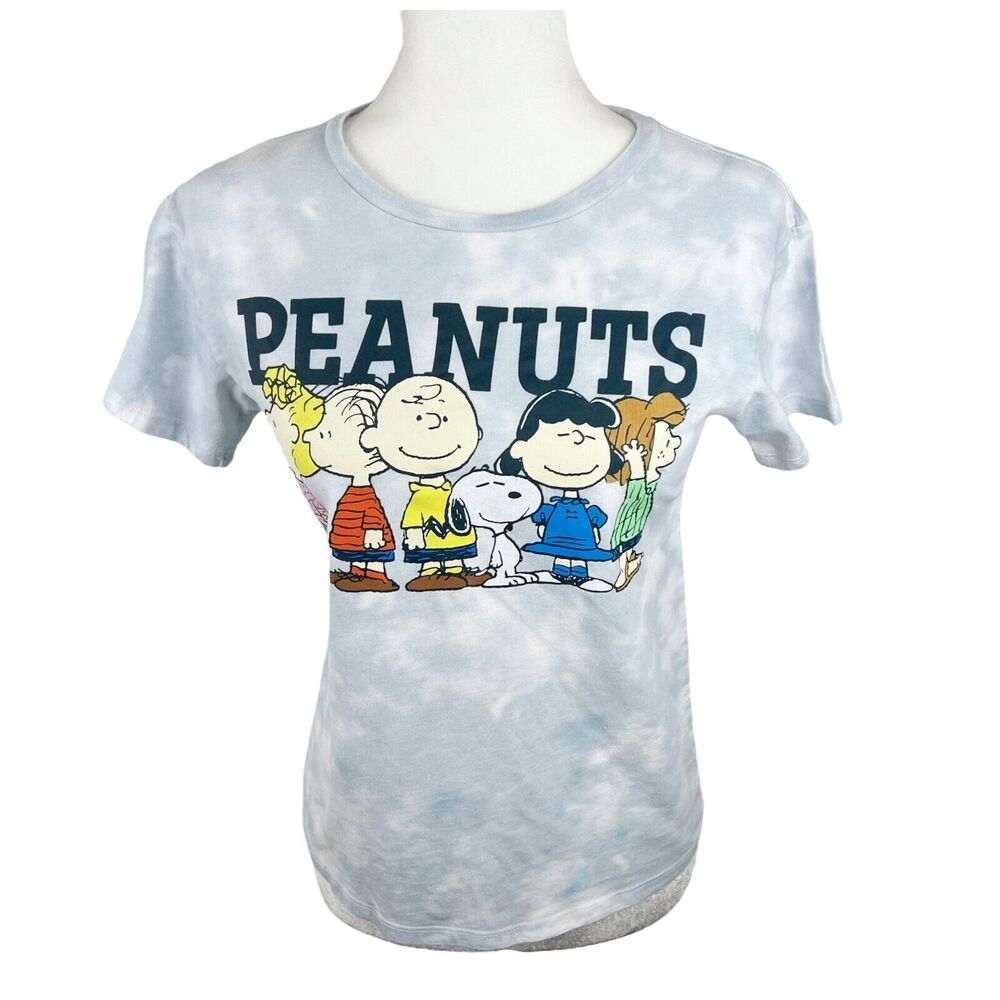 Peanuts Shirt Youth Large Blue Spellout Graphic Charlie Brown Snoopy Tee